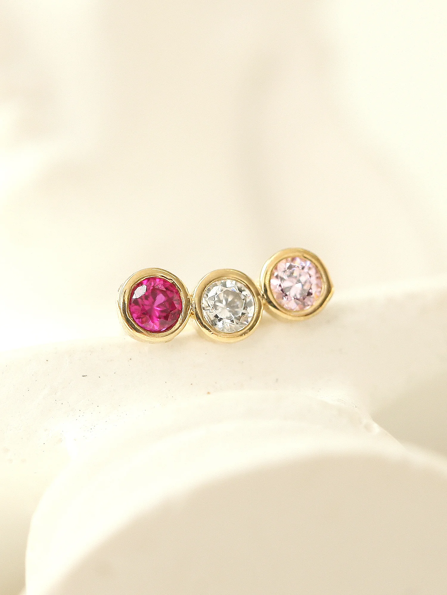 14K Gold Triple CZ Bar Cartilage Earring 20G - Image 4