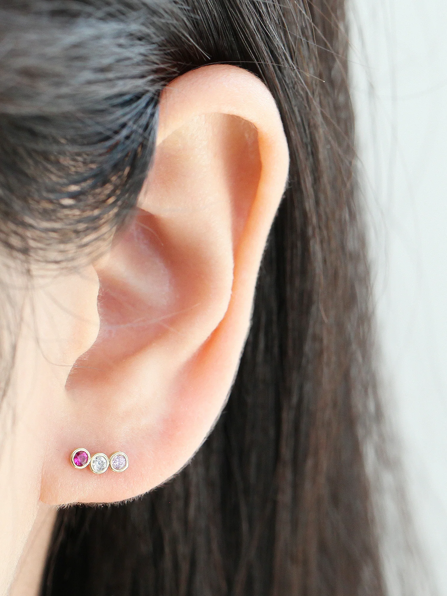 14K Gold Triple CZ Bar Cartilage Earring 20G - Image 6