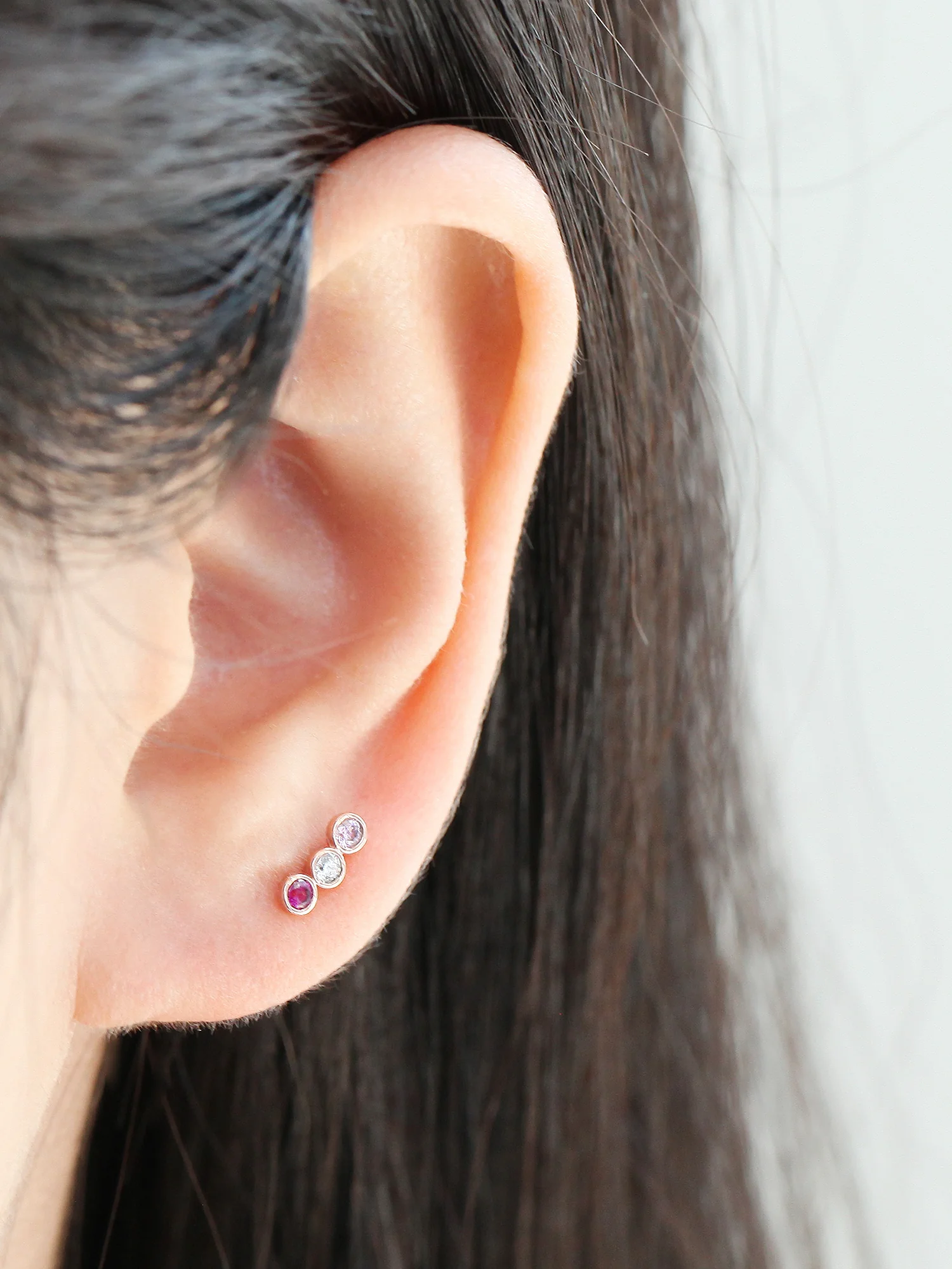 14K Gold Triple CZ Bar Cartilage Earring 20G - Image 7