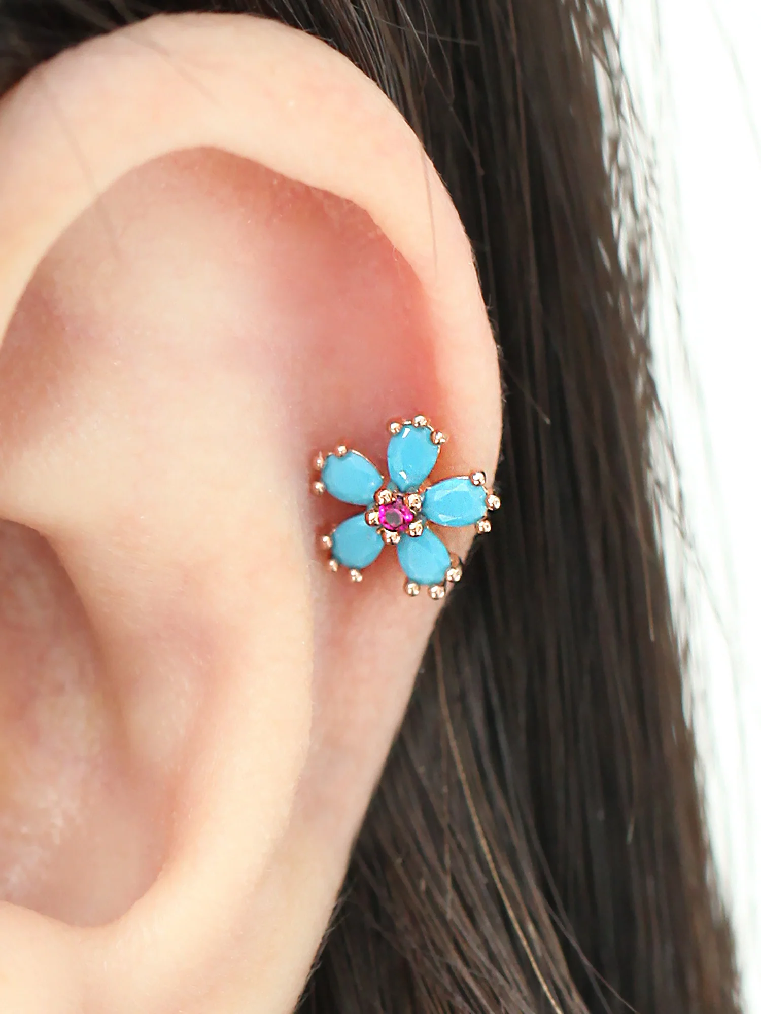 14K Gold Cosmos Cartilage Earring 18g16g - Image 8