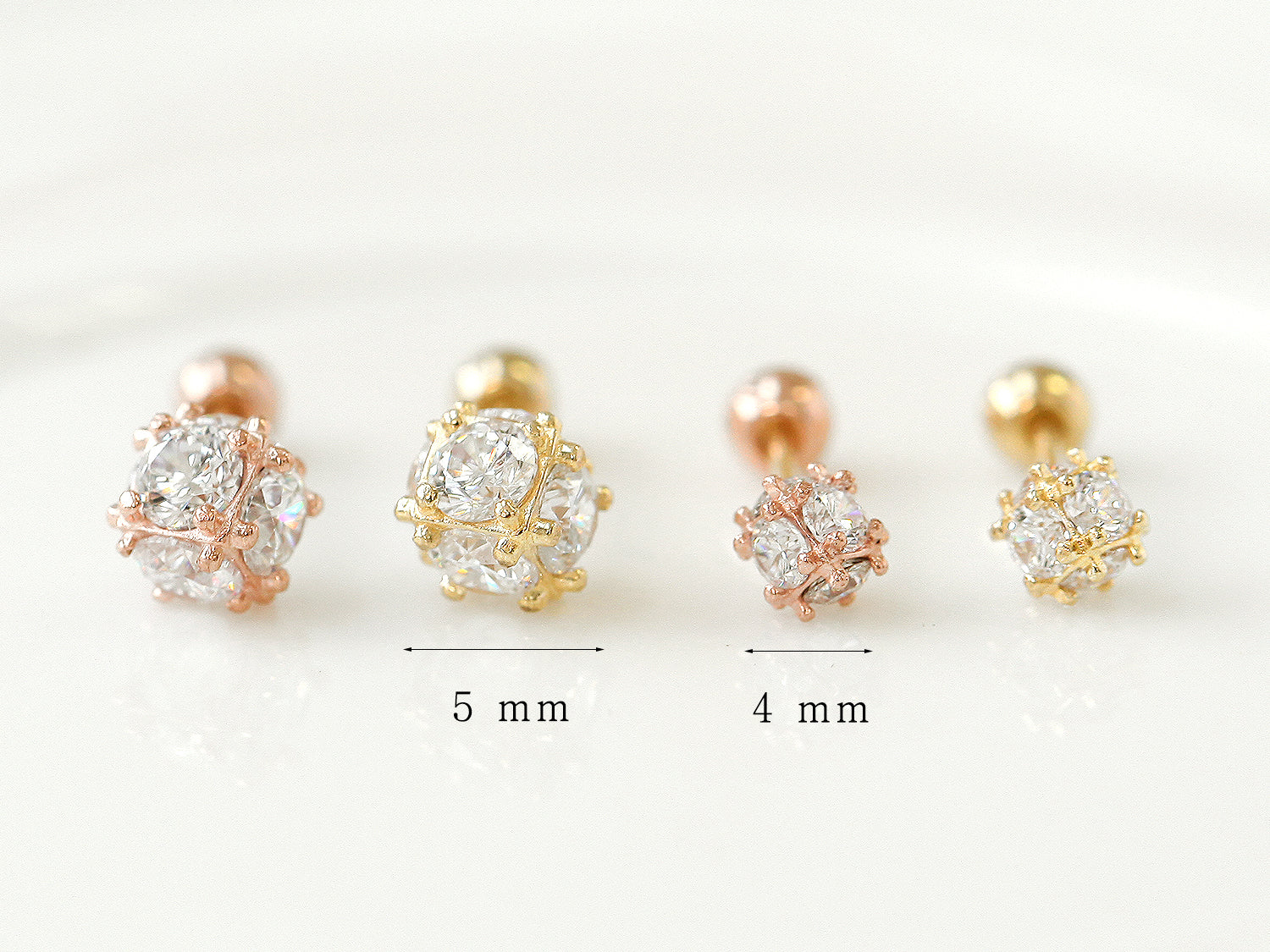 14K Gold Crystal Cubic Ball Cartilage Rook Earring 20G - Image 10