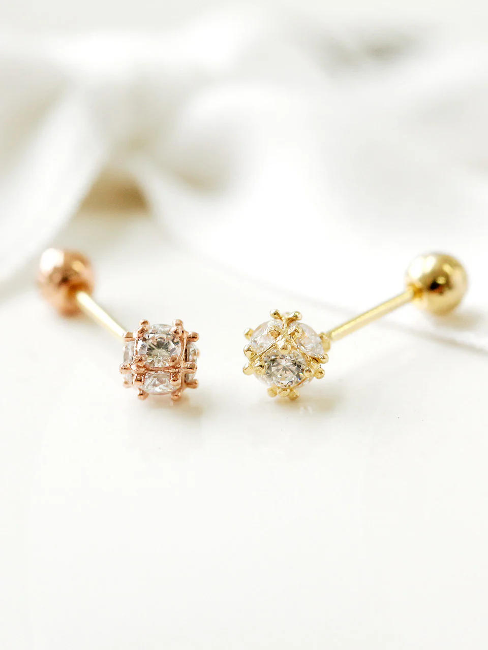 14K Gold Crystal Cubic Ball Cartilage Rook Earring 20G - Image 3