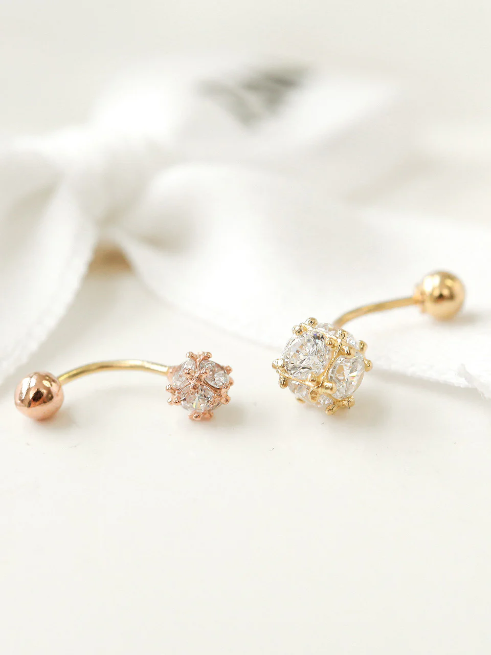 14K Gold Crystal Cubic Ball Cartilage Rook Earring 20G - Image 4