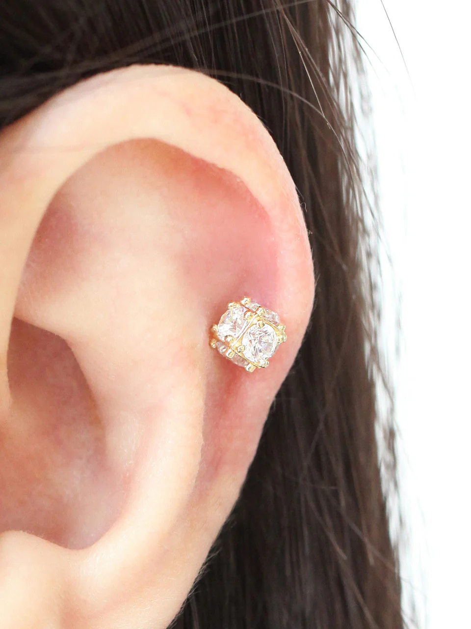 14K Gold Crystal Cubic Ball Cartilage Rook Earring 20G - Image 7