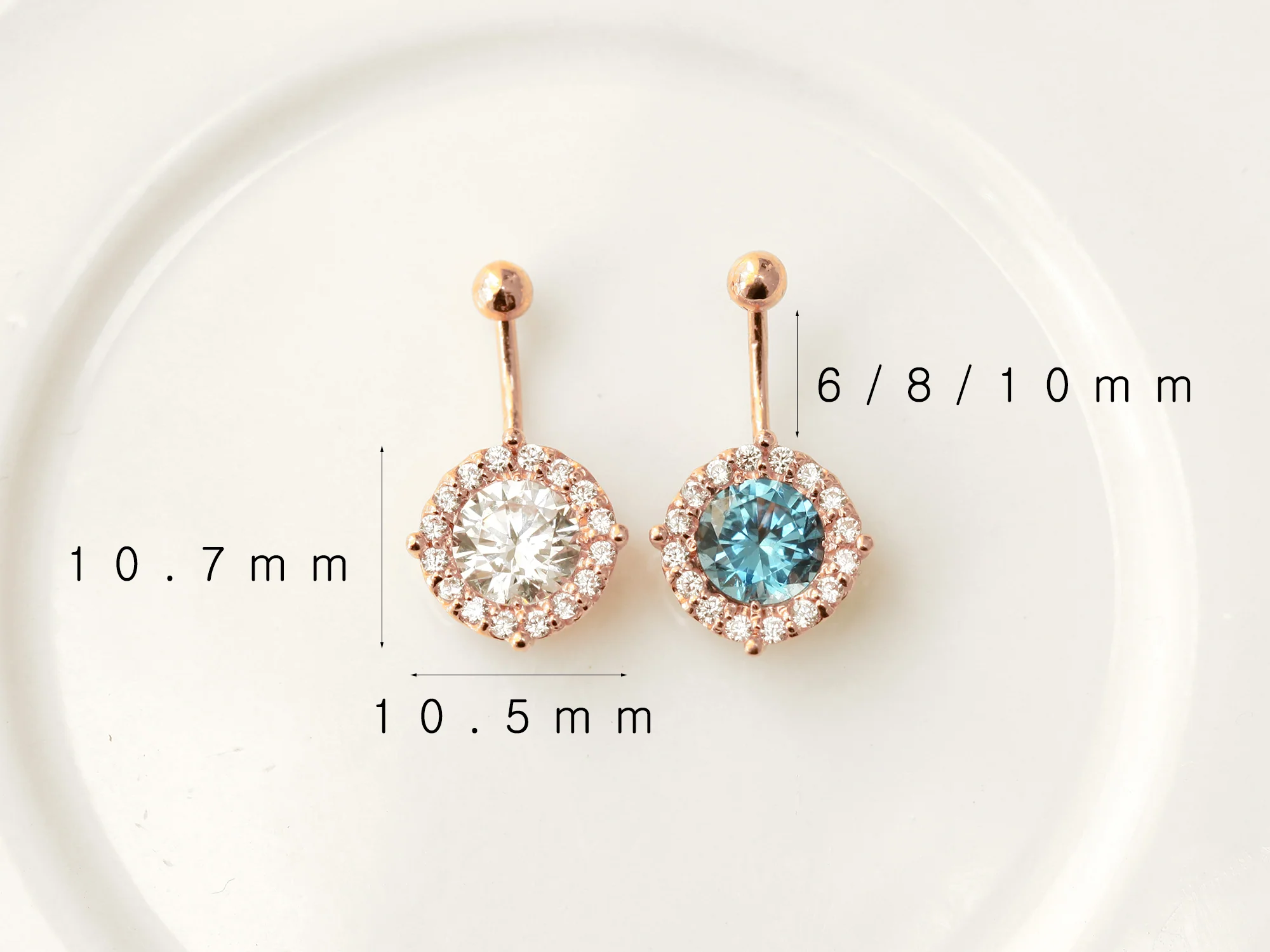 14K Gold Crystal Ear Jacket, belly button 18G16G - Image 9