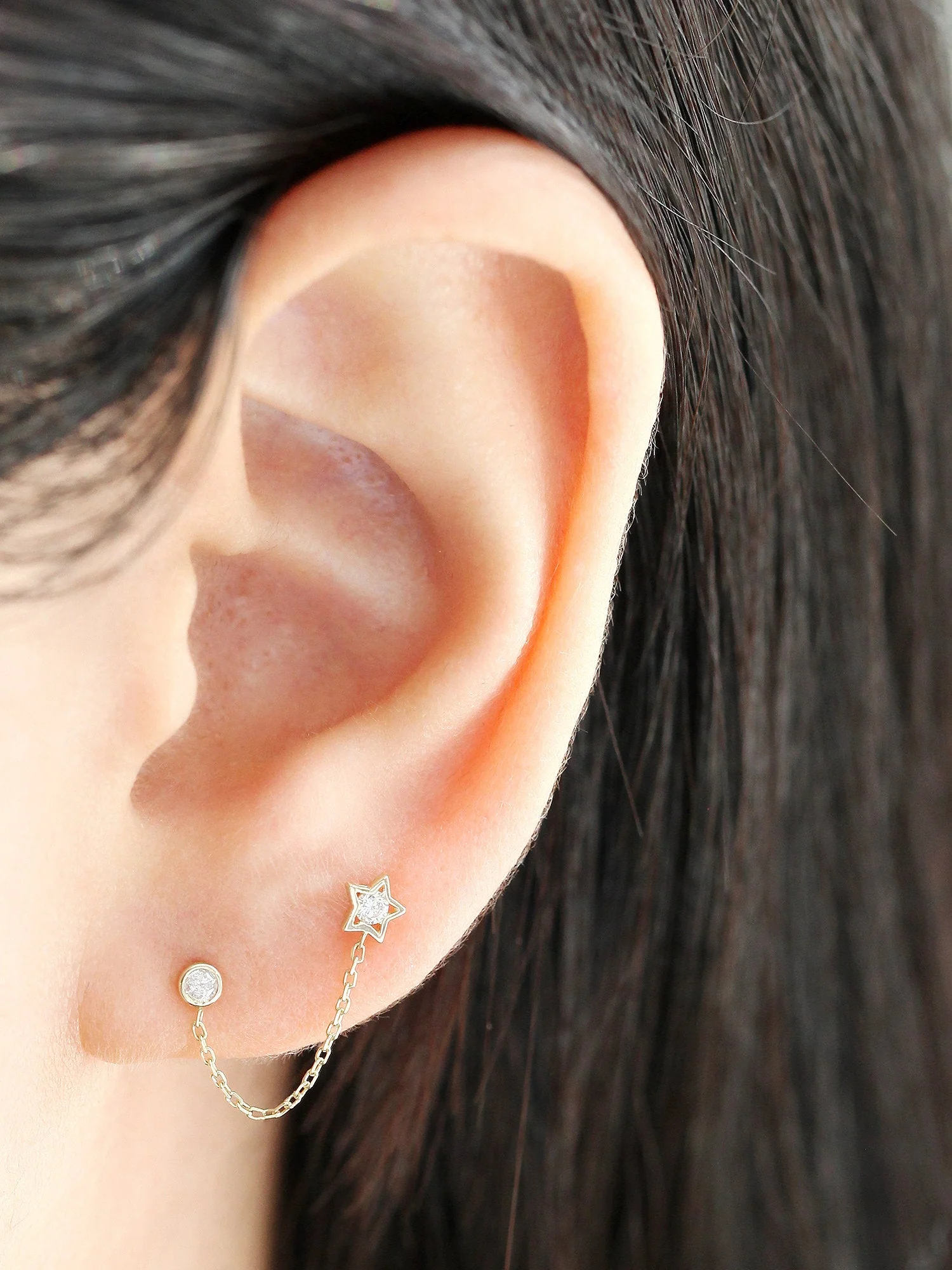 14K Gold Cubic Layered Double Cartilage Earring 20G - Image 3