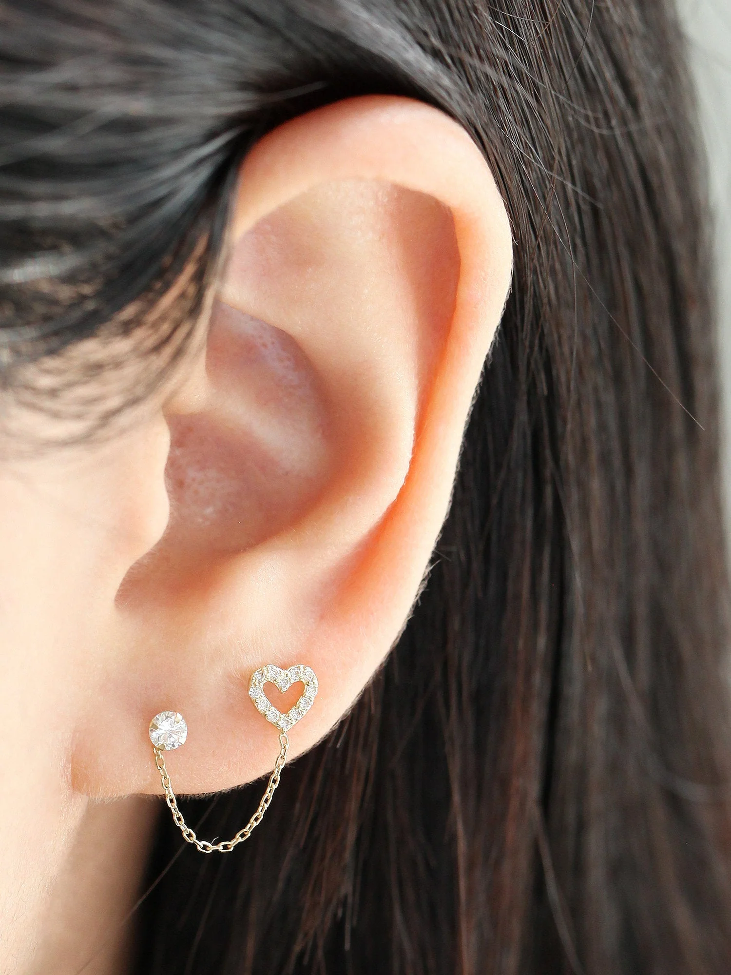 14K Gold Cubic Layered Double Cartilage Earring 20G - Image 4