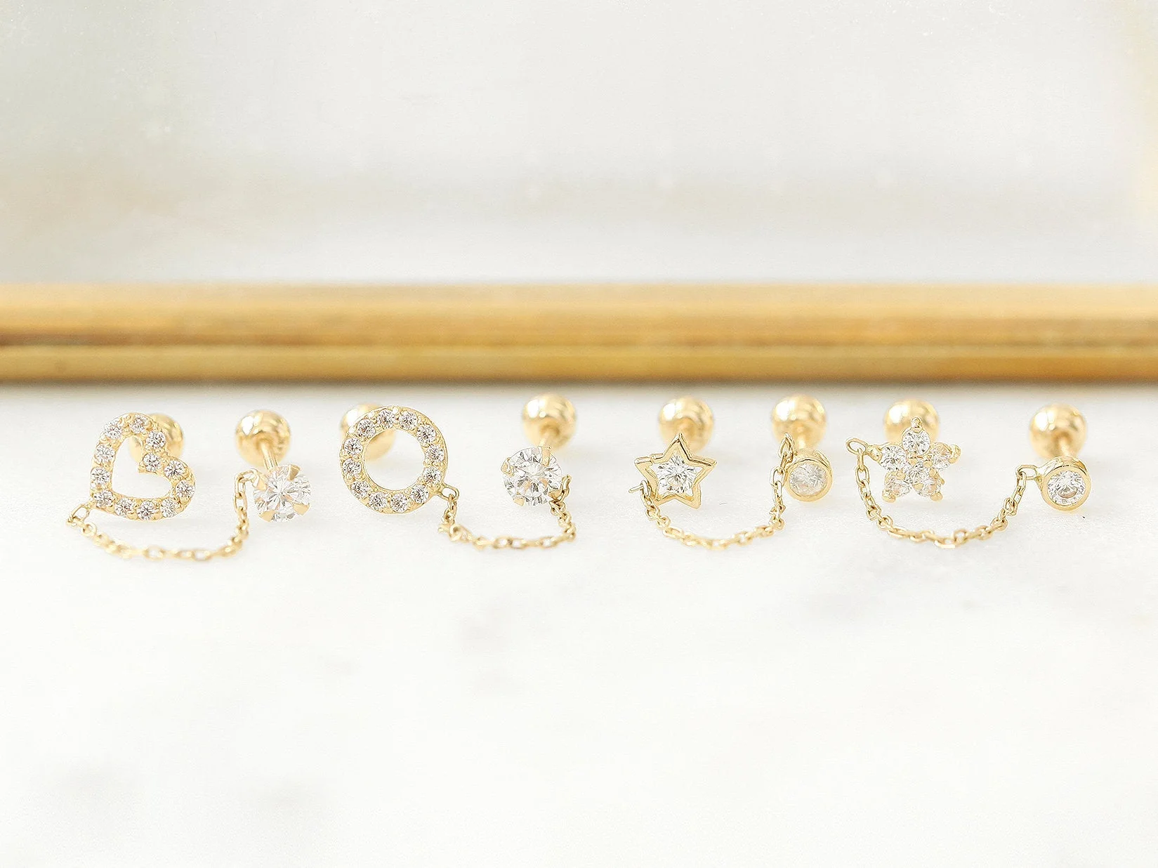 14K Gold Cubic Layered Double Cartilage Earring 20G - Image 6