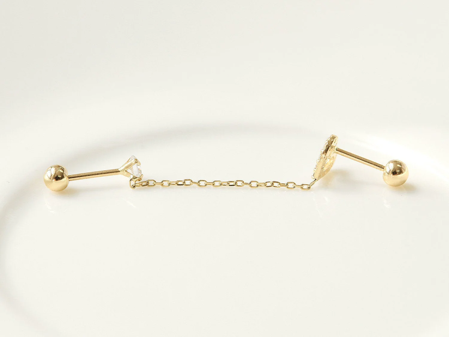 14K Gold Cubic Layered Double Cartilage Earring 20G - Image 8