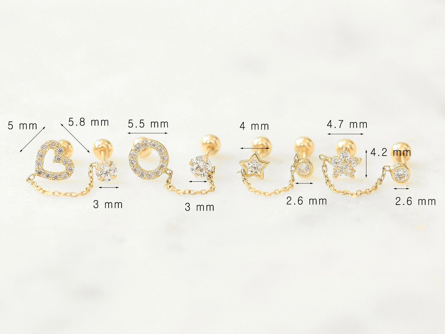 14K Gold Cubic Layered Double Cartilage Earring 20G - Image 9