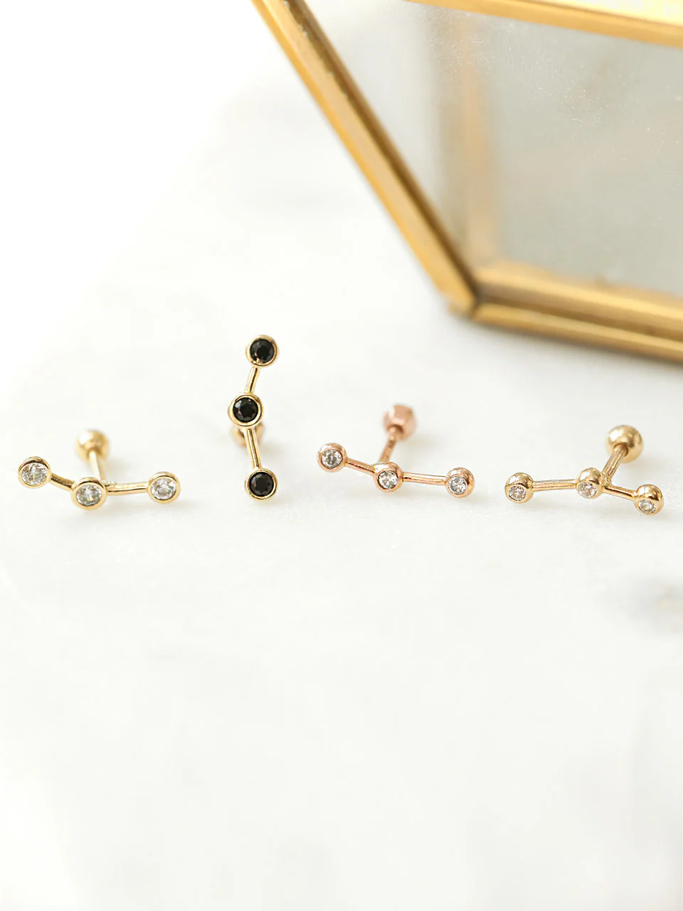 14K Gold Cubic Constellation Cartilage Earring 18g16g - Image 3