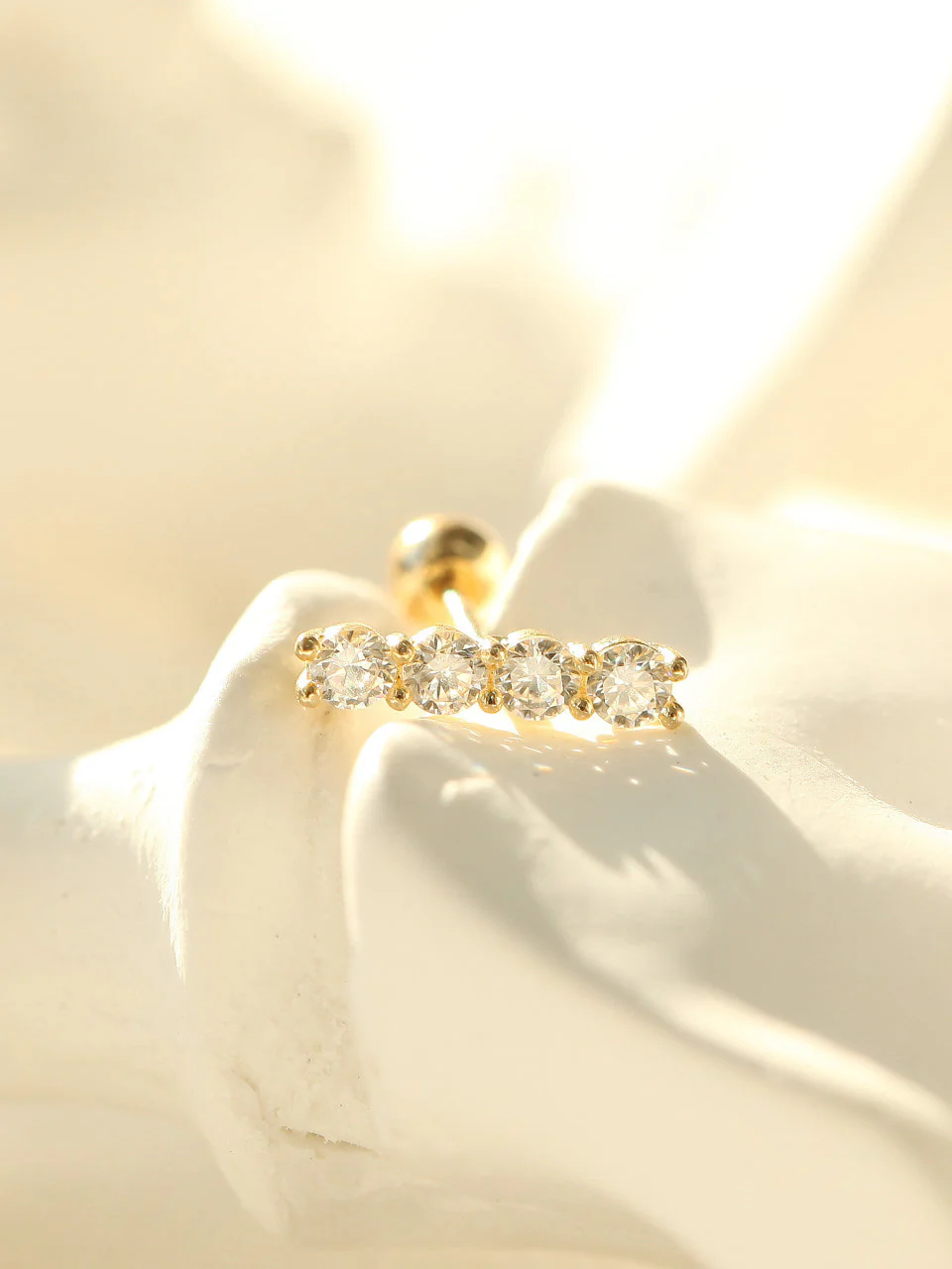 14K Gold Cubic Stick Cartilage Earring 20G - Image 4