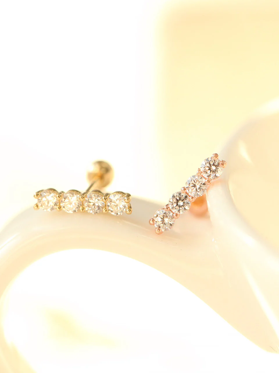 14K Gold Cubic Stick Cartilage Earring 20G - Image 5