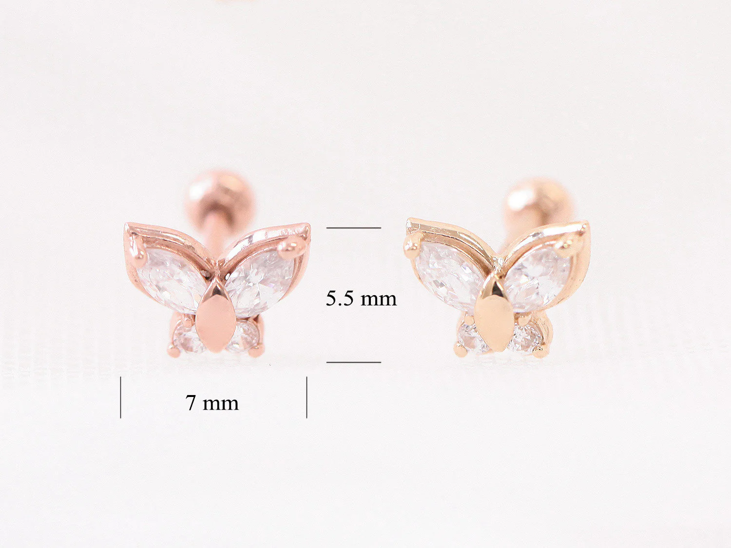 14K Gold CZ Butterfly Cartilage Earring 18g16g - Image 10