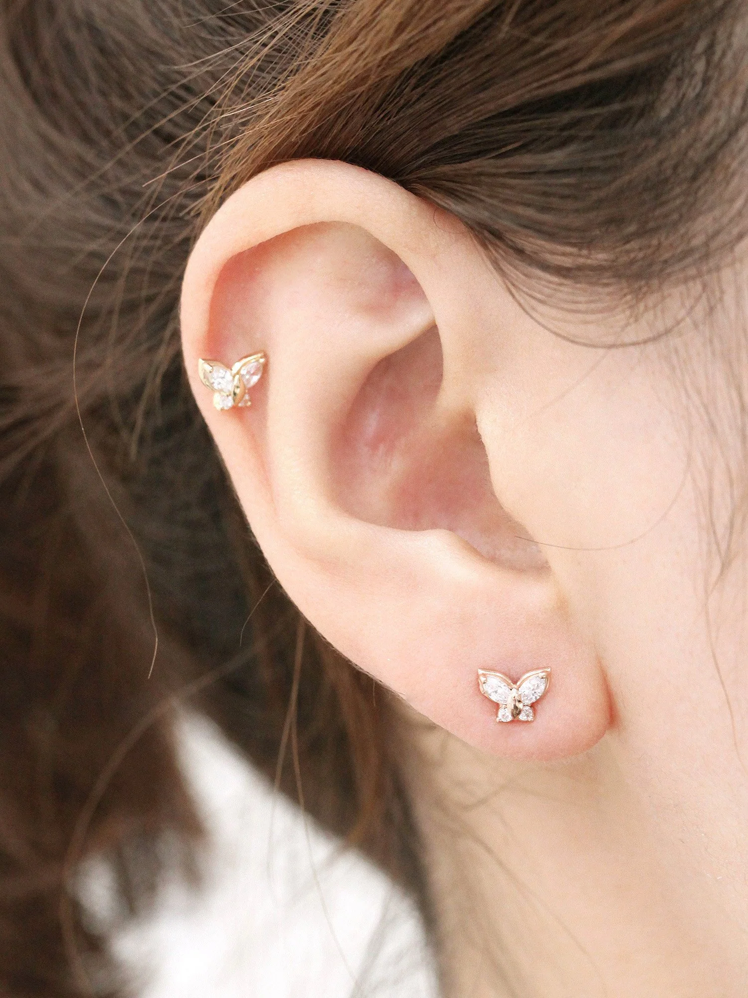 14K Gold CZ Butterfly Cartilage Earring 18g16g - Image 4