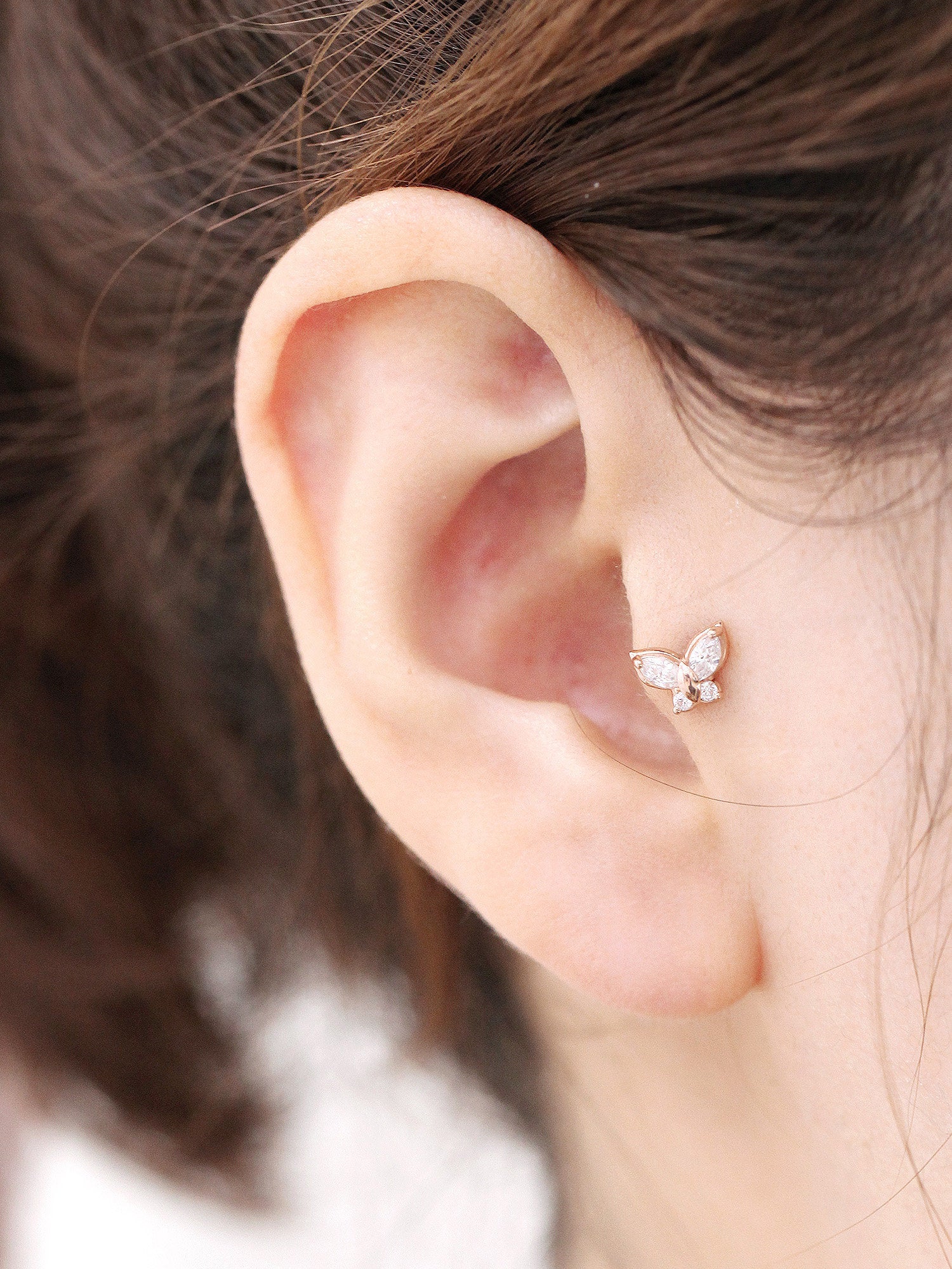 14K Gold CZ Butterfly Cartilage Earring 18g16g - Image 6