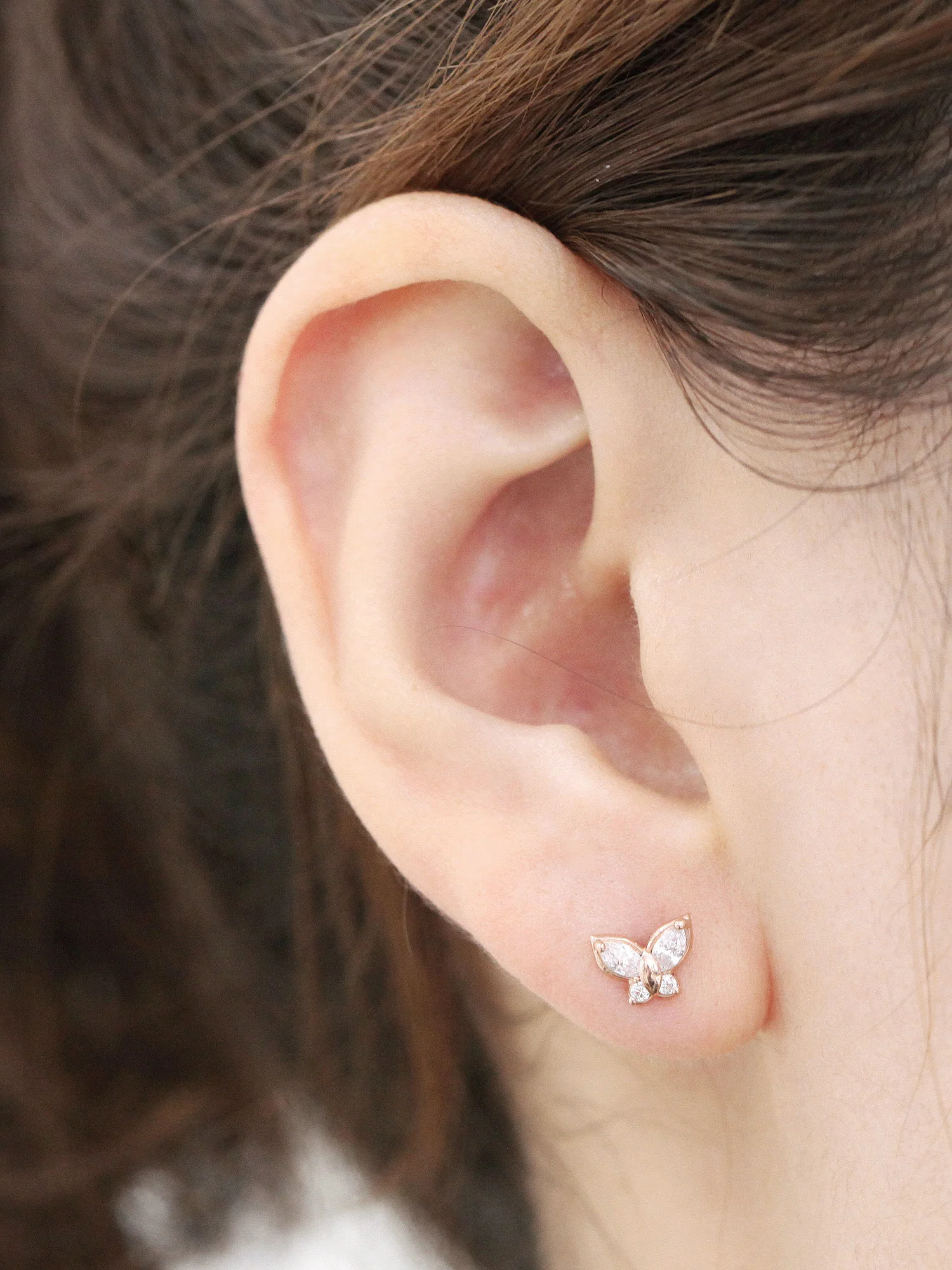 14K Gold CZ Butterfly Cartilage Earring 18g16g - Image 7