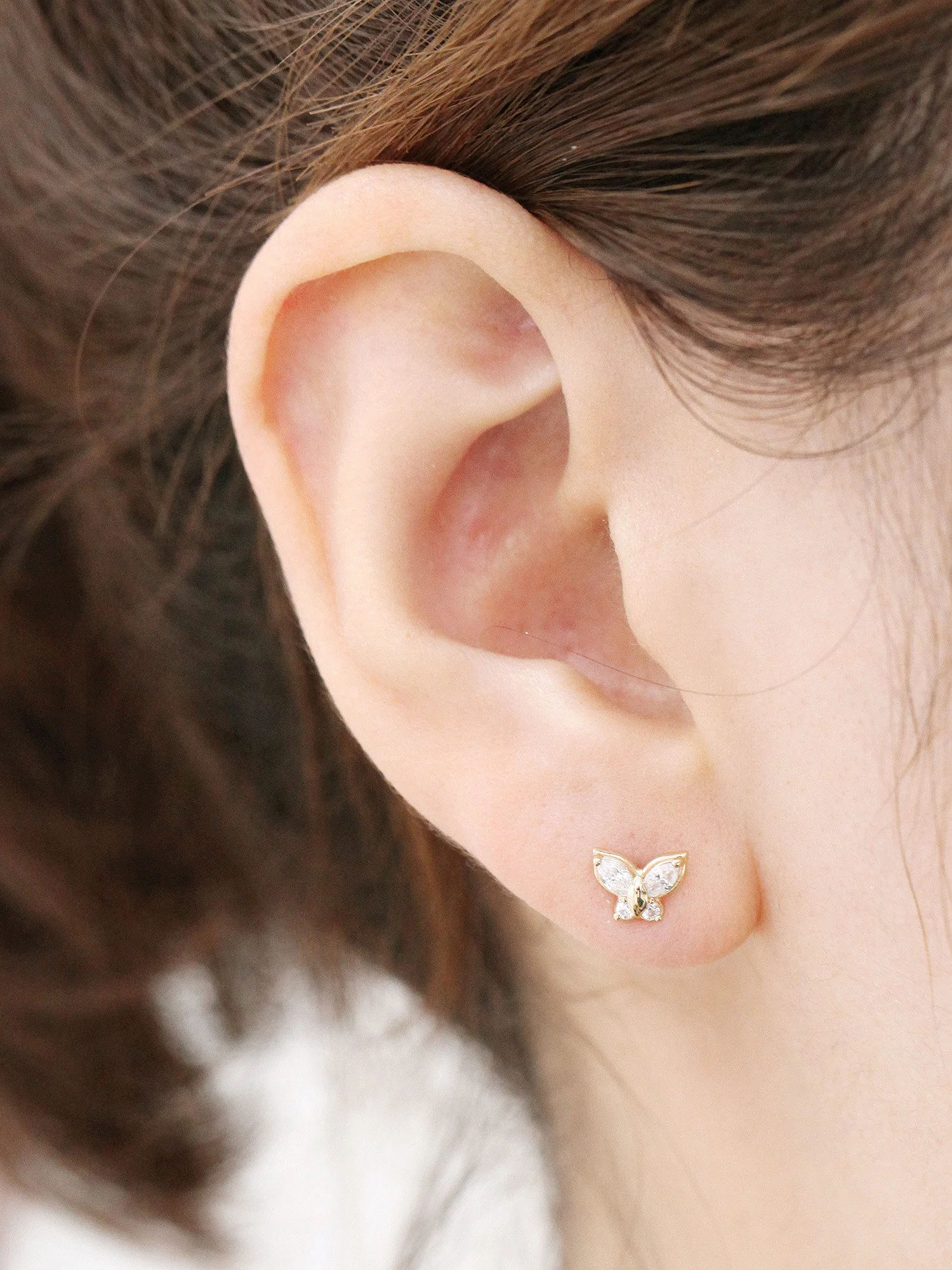 14K Gold CZ Butterfly Cartilage Earring 18g16g - Image 8