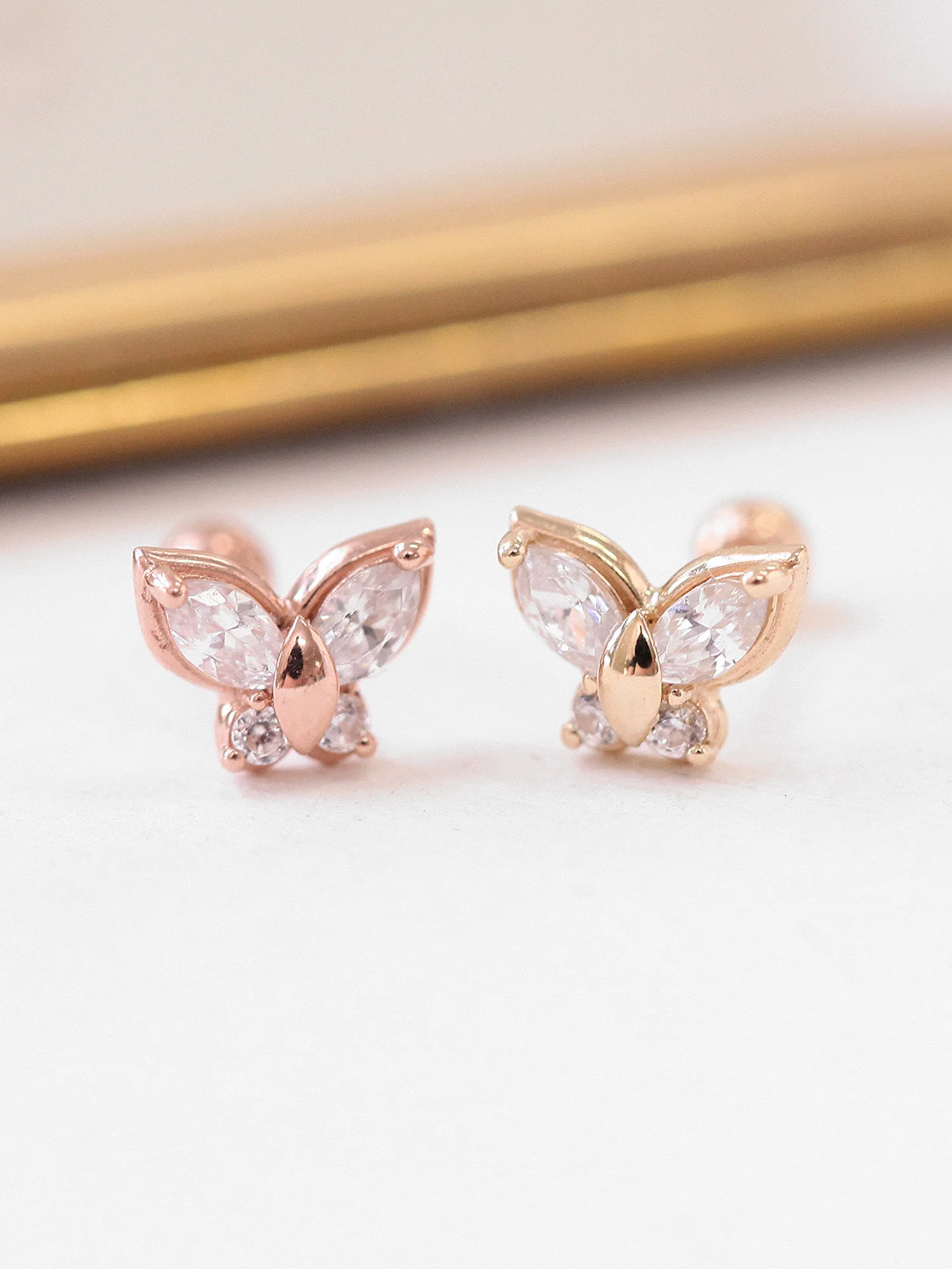 14K Gold CZ Butterfly Cartilage Earring 18g16g - Image 9