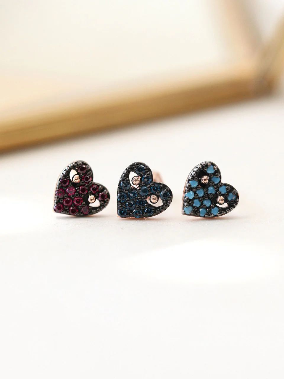 14K Gold CZ Heart Cartilage Earring 18G16G - Image 3