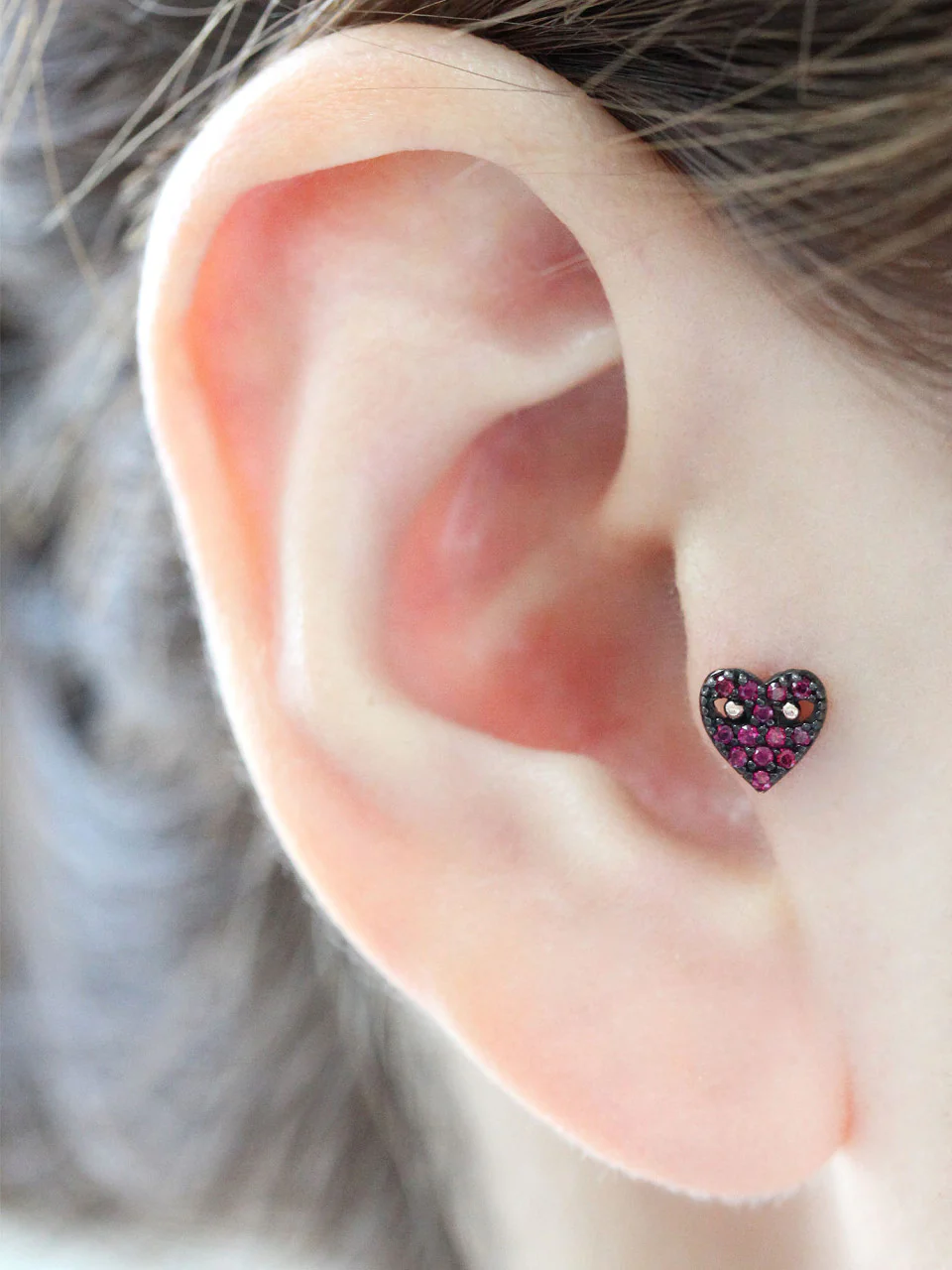 14K Gold CZ Heart Cartilage Earring 18G16G - Image 5