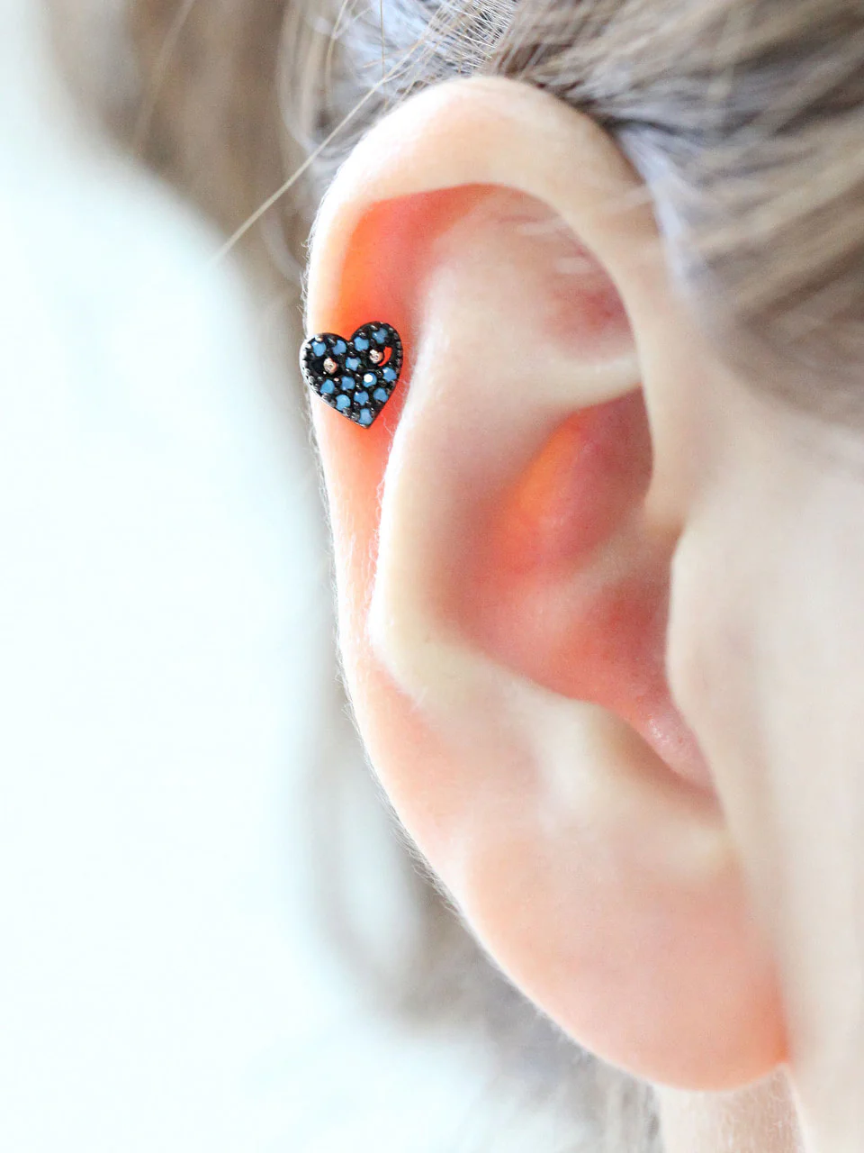 14K Gold CZ Heart Cartilage Earring 18G16G - Image 6