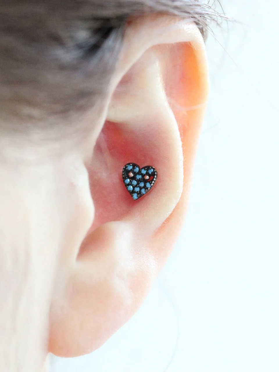 14K Gold CZ Heart Cartilage Earring 18G16G - Image 7