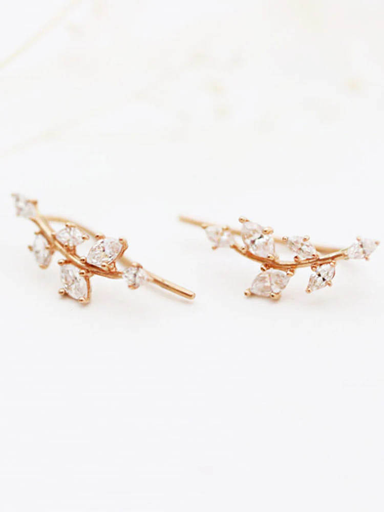 14K Gold CZ Leaf Ear Climber - Image 3