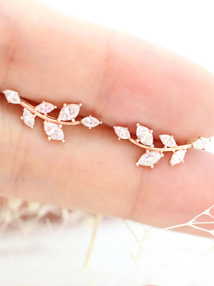 14K Gold CZ Leaf Ear Climber - Image 4