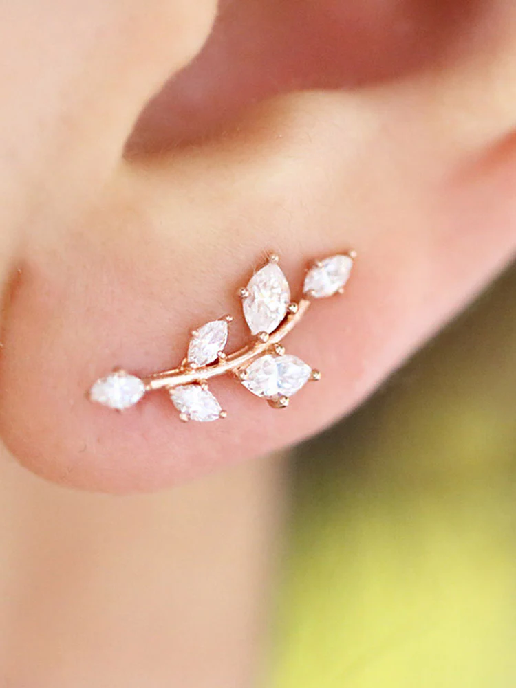 14K Gold CZ Leaf Ear Climber - Image 5