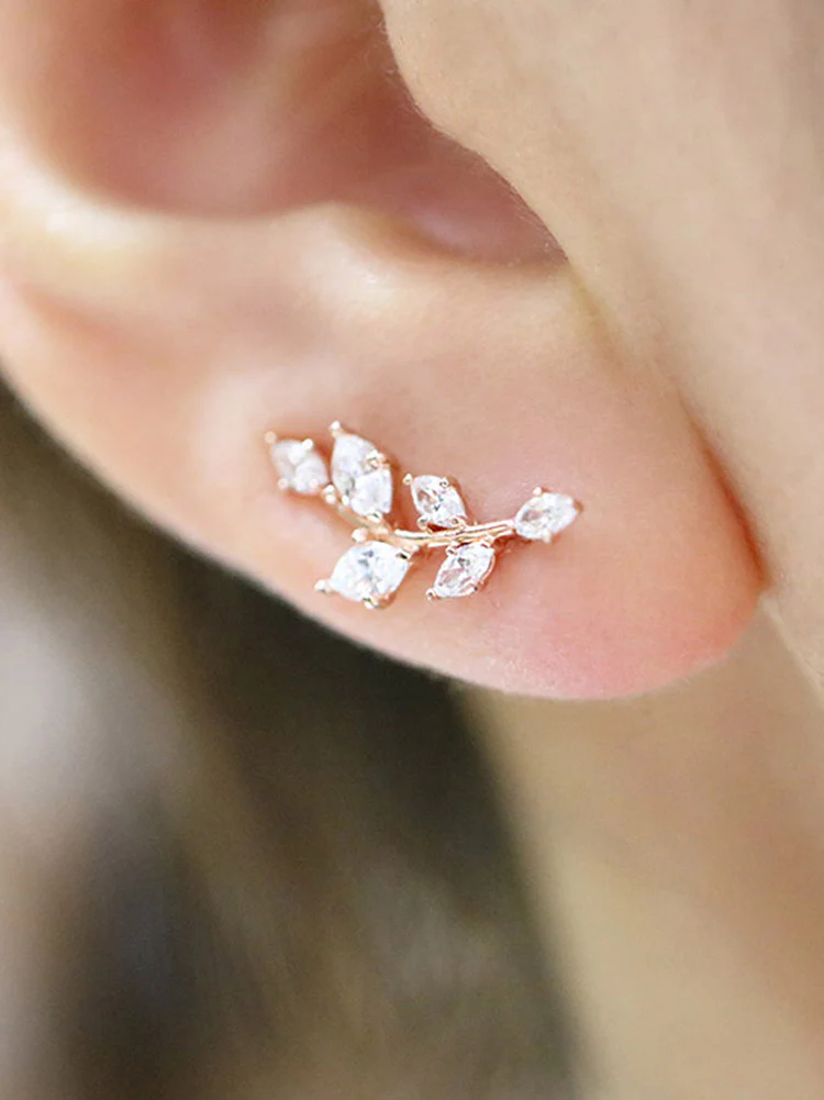 14K Gold CZ Leaf Ear Climber - Image 6