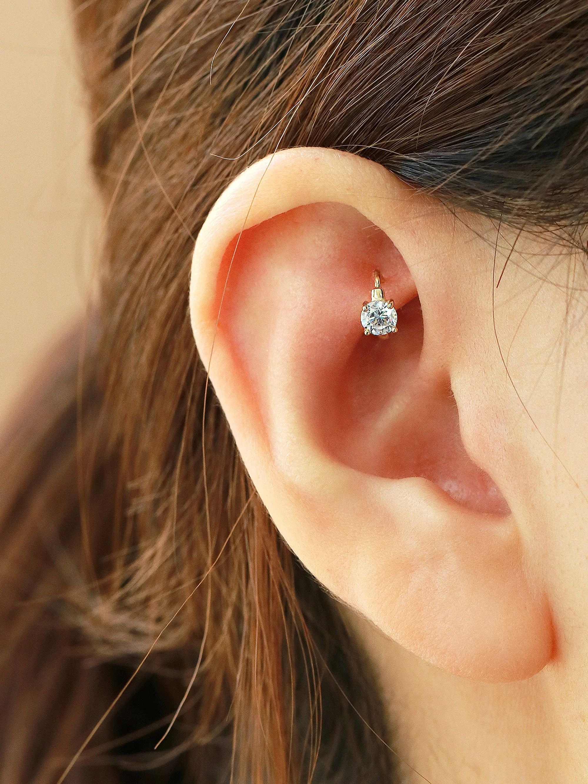 14K Gold CZ / Onyx Hoop Earring - Image 6