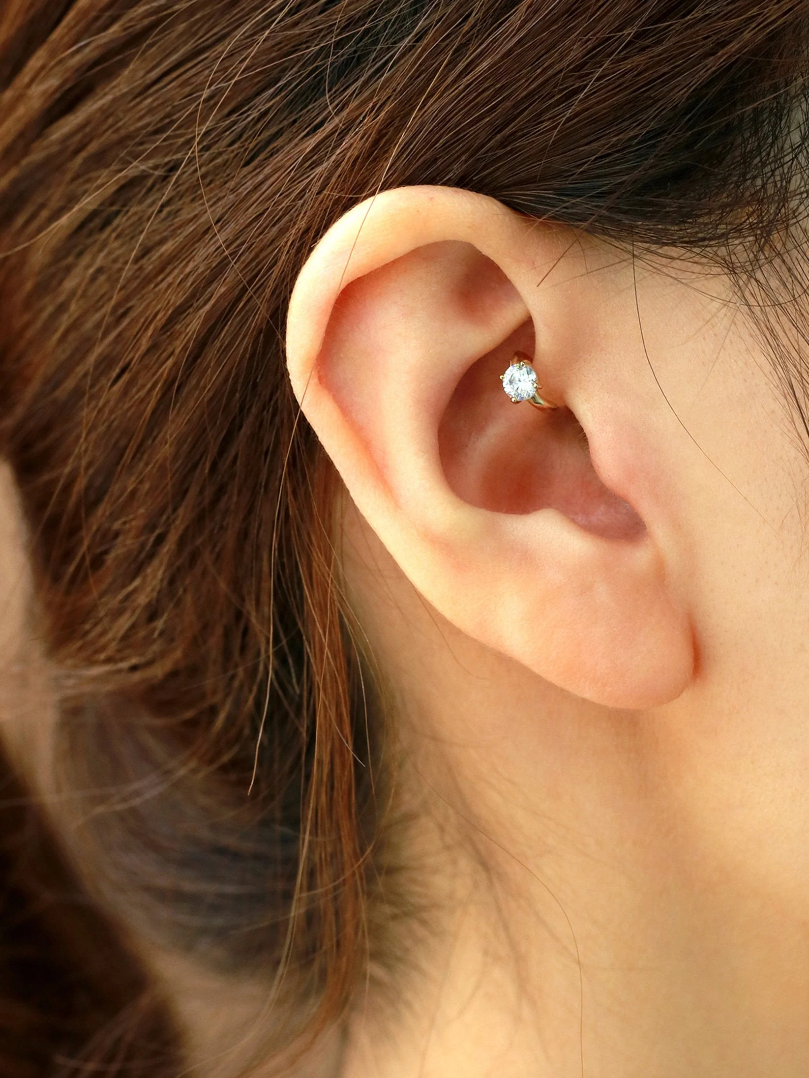 14K Gold CZ / Onyx Hoop Earring - Image 7