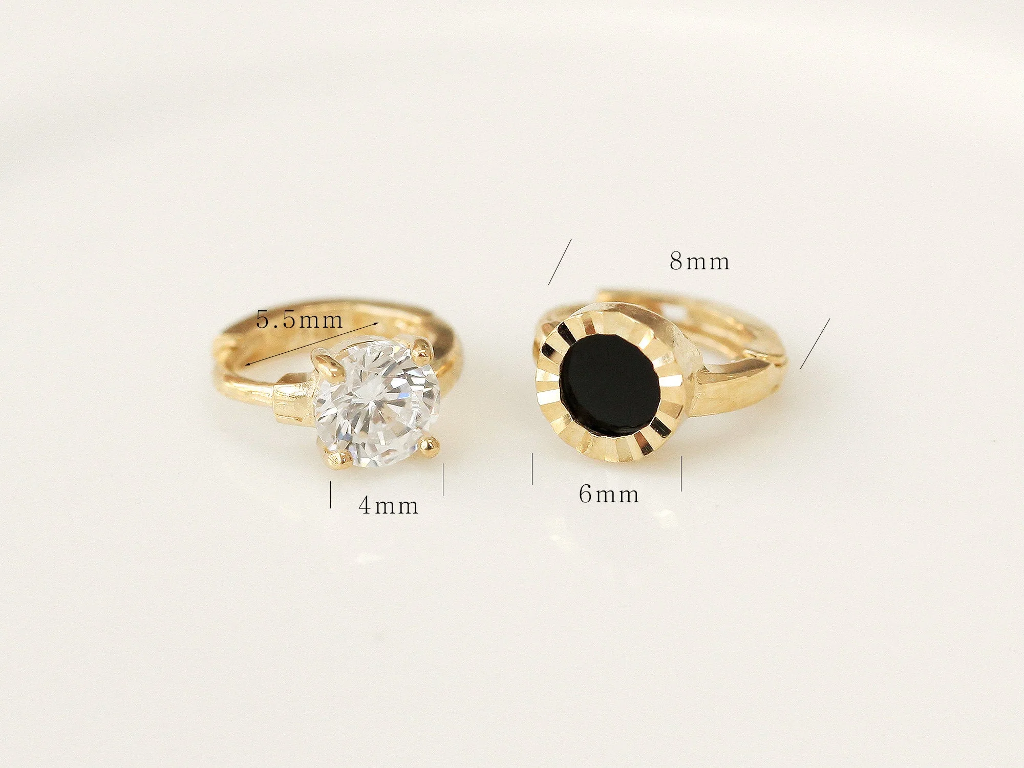 14K Gold CZ / Onyx Hoop Earring - Image 9