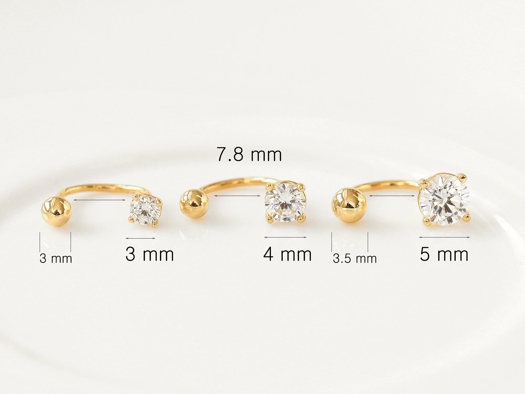 14K Gold Round CZ U shape tragus piercing 18g - Image 10