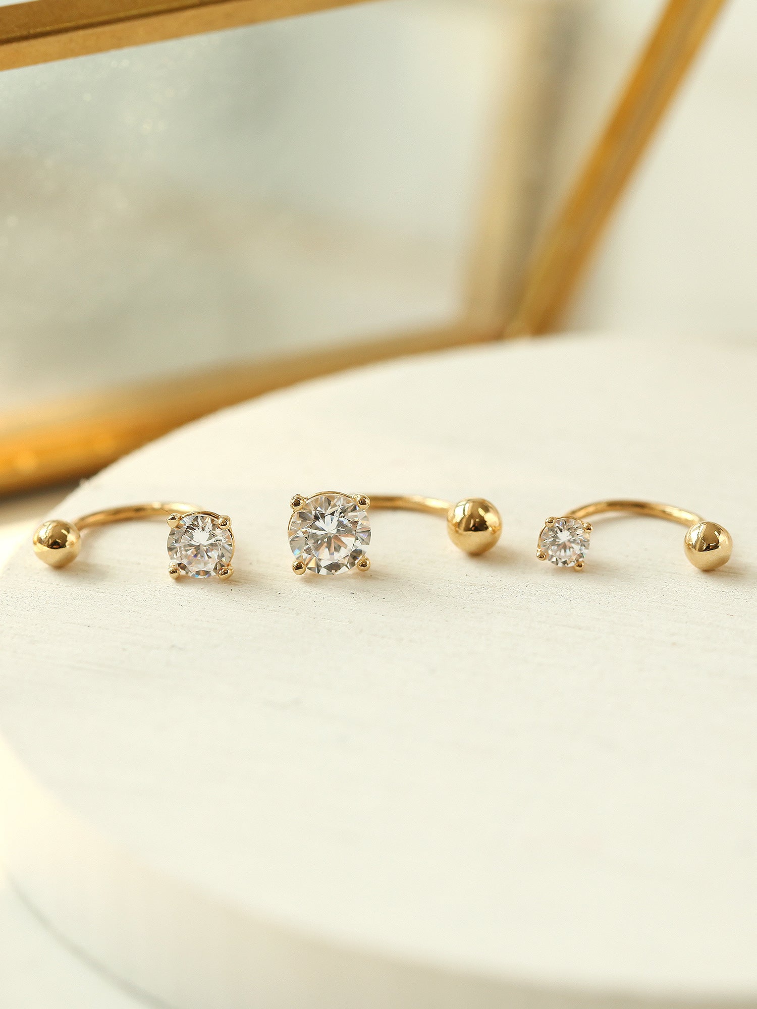 14K Gold Round CZ U shape tragus piercing 18g - Image 3