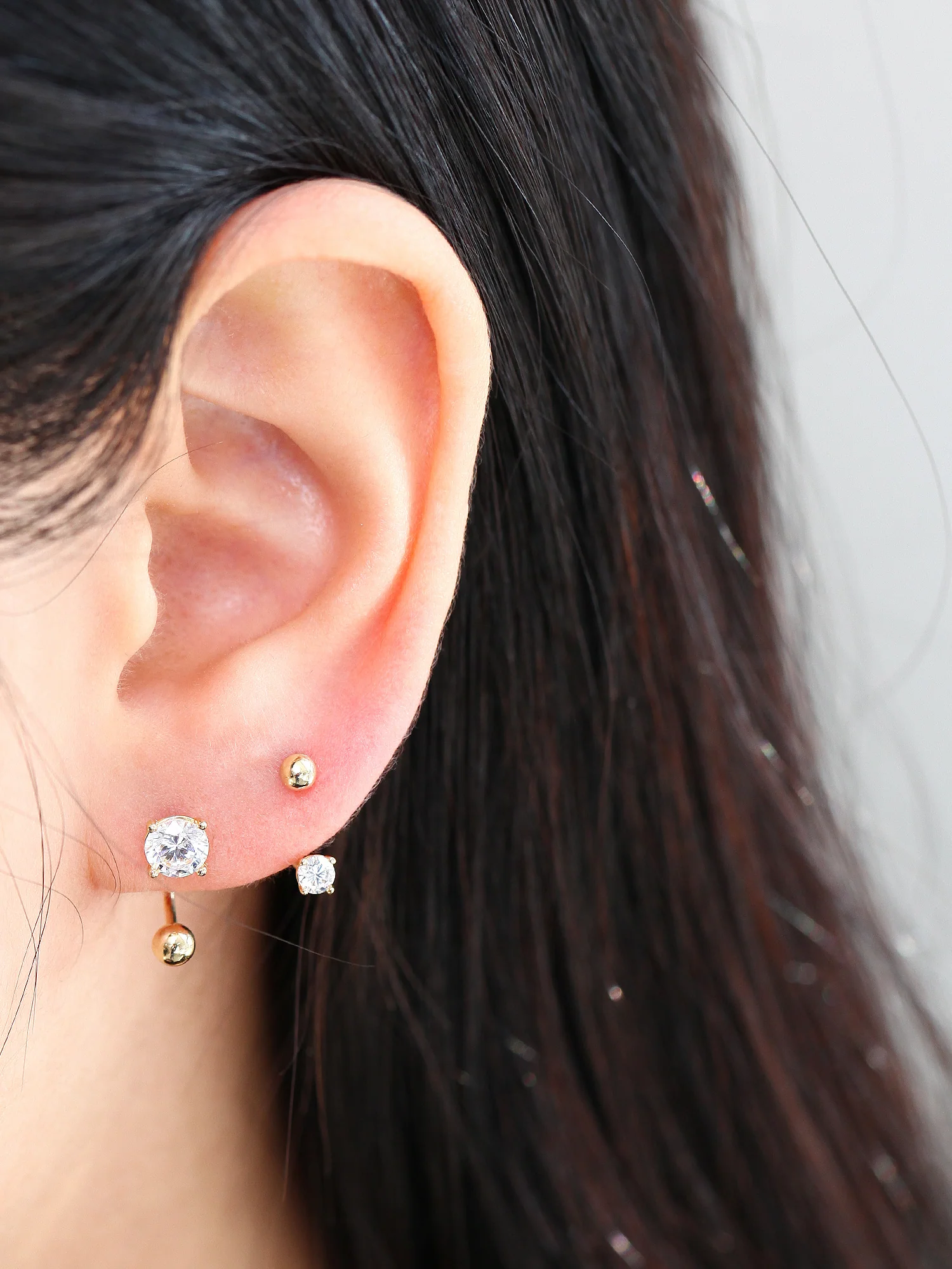 14K Gold Round CZ U shape tragus piercing 18g - Image 5