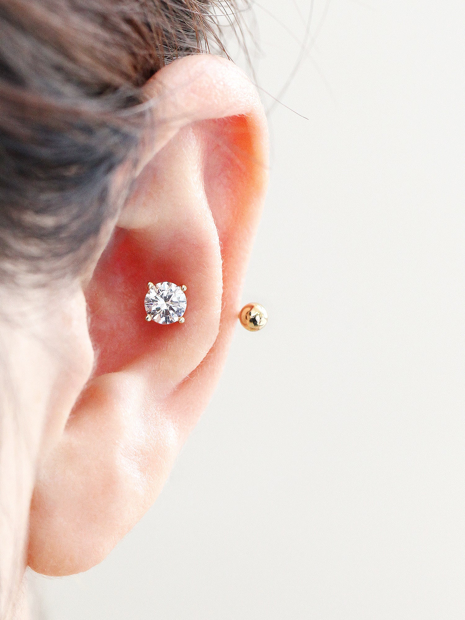 14K Gold Round CZ U shape tragus piercing 18g - Image 8