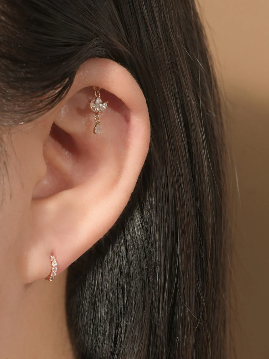 14K Gold Daily CZ Cartilage Hoop Earring - Image 11