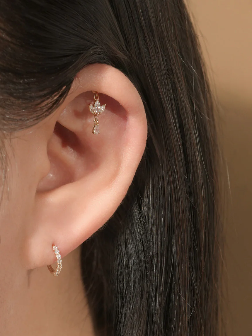 14K Gold Daily CZ Cartilage Hoop Earring - Image 12