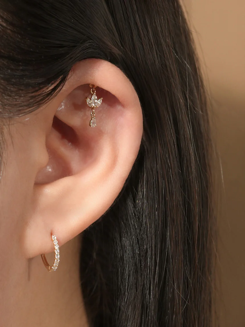 14K Gold Daily CZ Cartilage Hoop Earring - Image 13