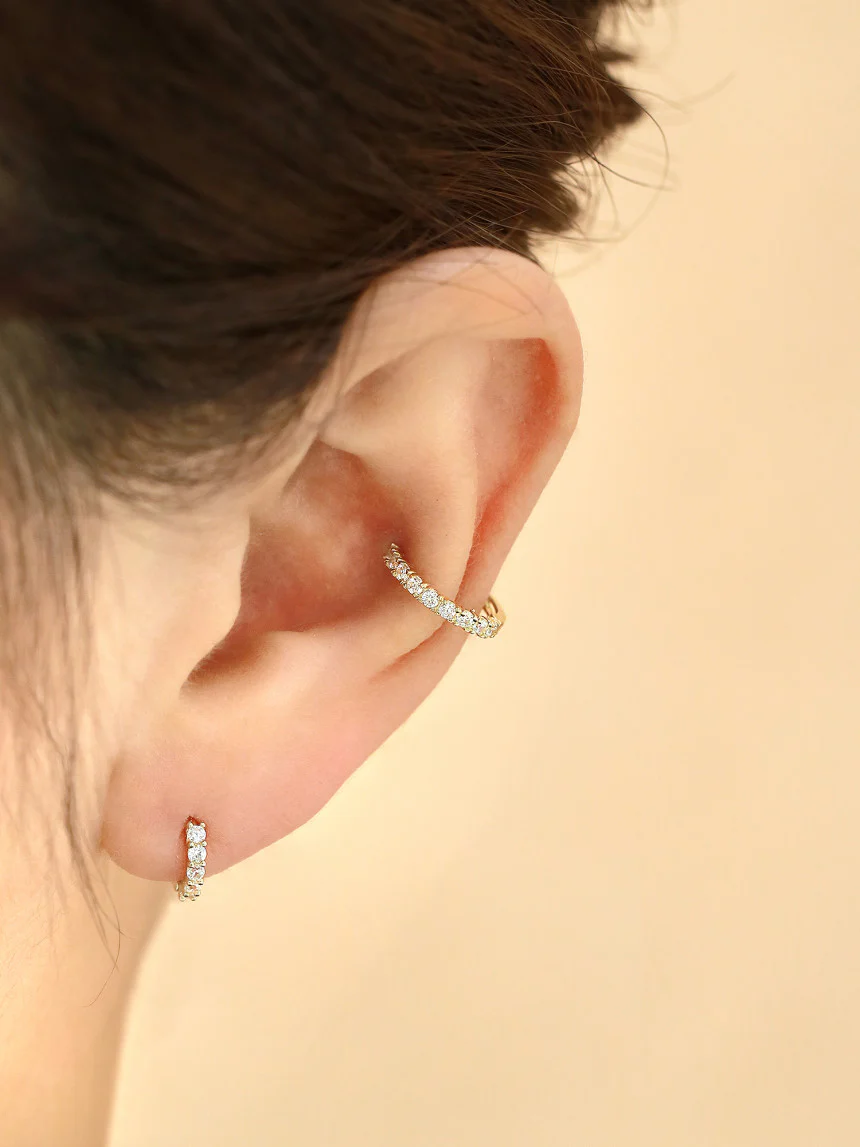 14K Gold Daily CZ Cartilage Hoop Earring - Image 5