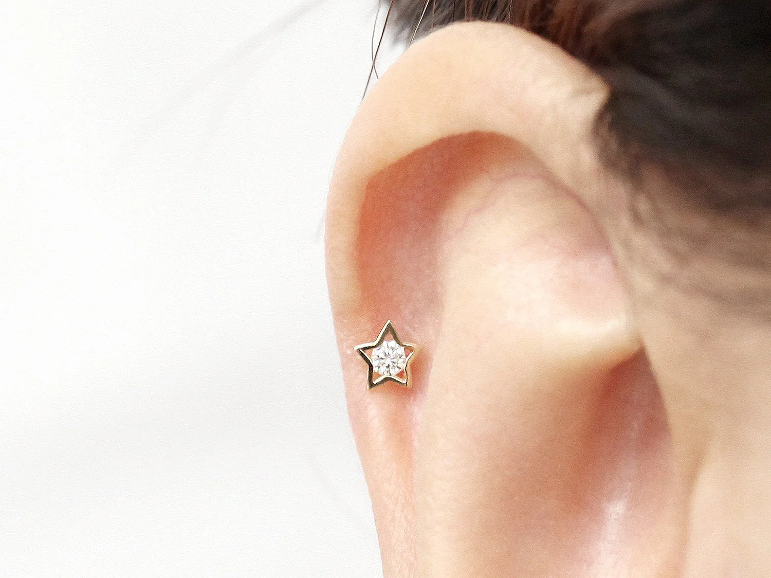 14K Gold Dainty Star CZ Cartilage Earring 20G - Image 11