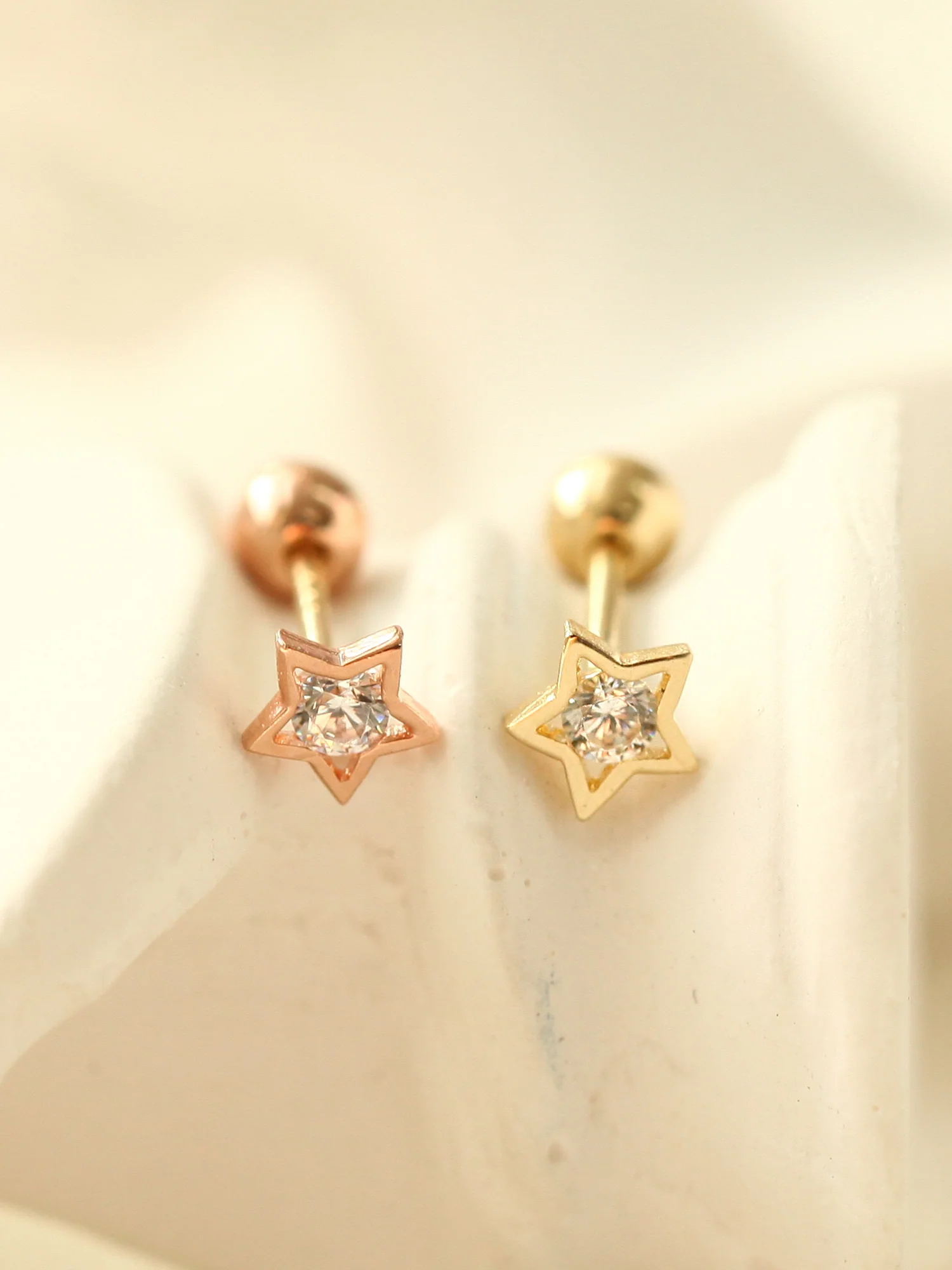 14K Gold Dainty Star CZ Cartilage Earring 20G - Image 3