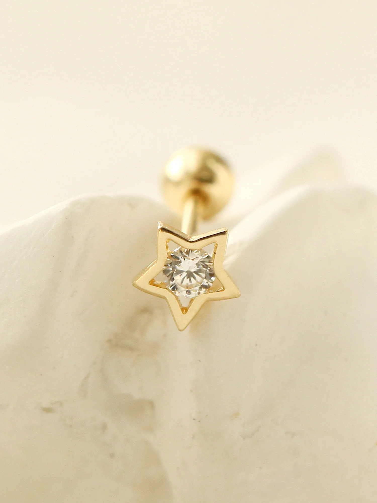 14K Gold Dainty Star CZ Cartilage Earring 20G - Image 4
