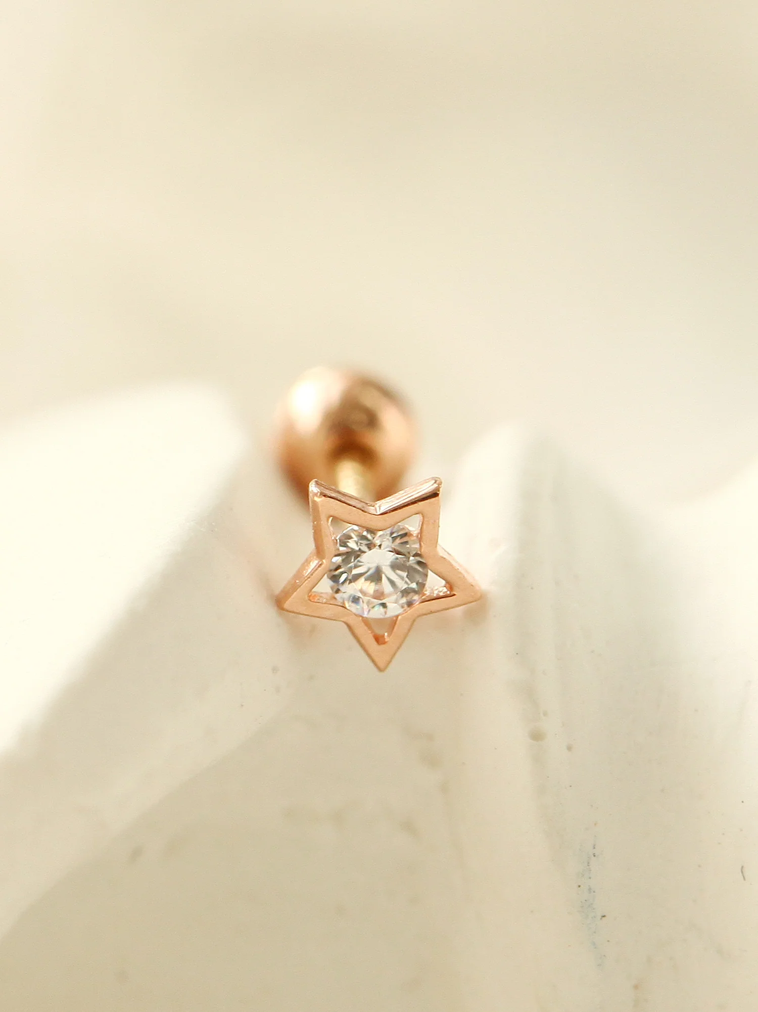 14K Gold Dainty Star CZ Cartilage Earring 20G - Image 5