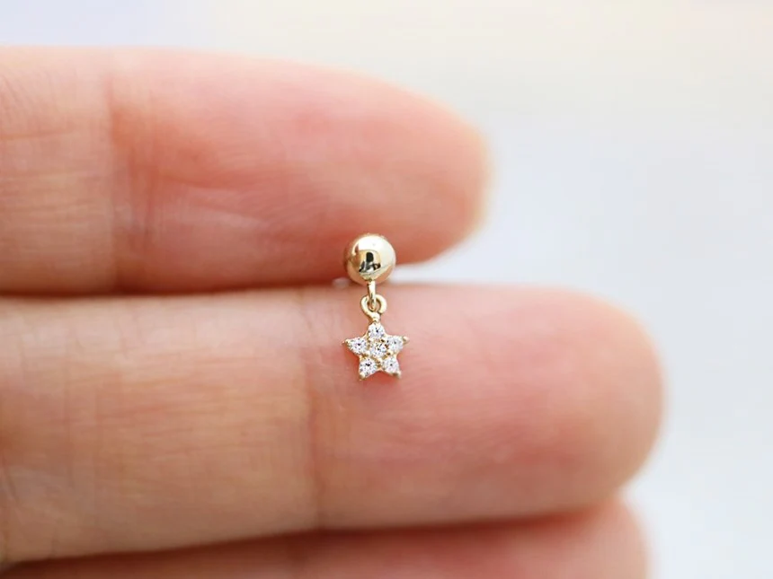 14K Gold Flower Dangle Earring 20G - Image 4