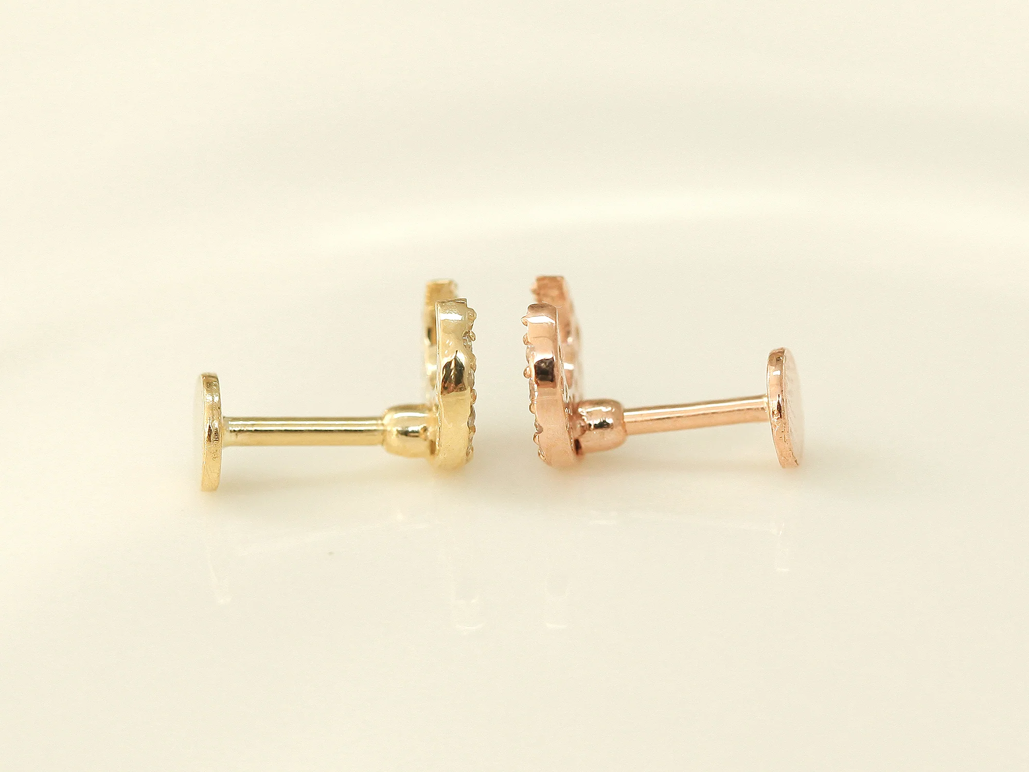 14K Gold Delicate Crescent Labret Piercing 18G16G - Image 11