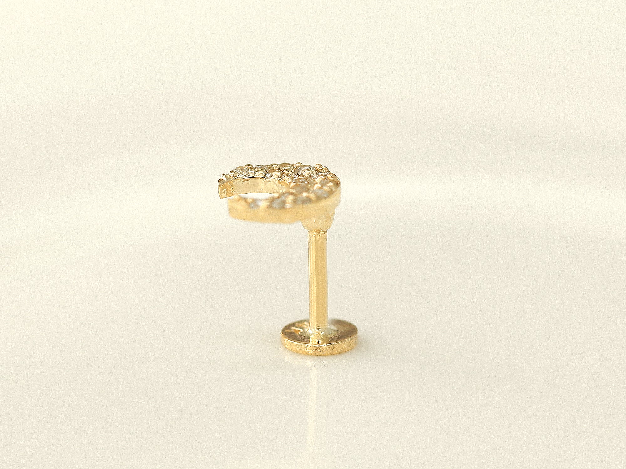 14K Gold Delicate Crescent Labret Piercing 18G16G - Image 12