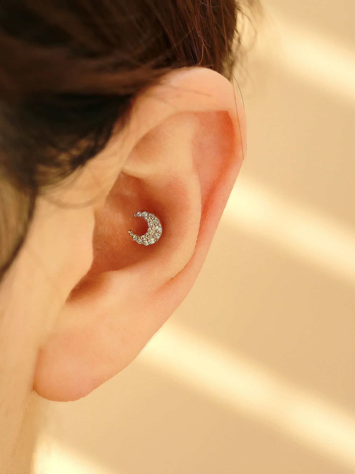 14K Gold Delicate Crescent Labret Piercing 18G16G - Image 9